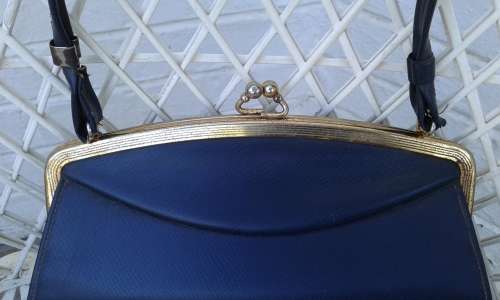 Vintage 1960s Navy Blue Vinyl Handbag Bag