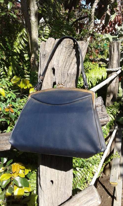 Vintage 1960s Navy Blue Vinyl Handbag Bag