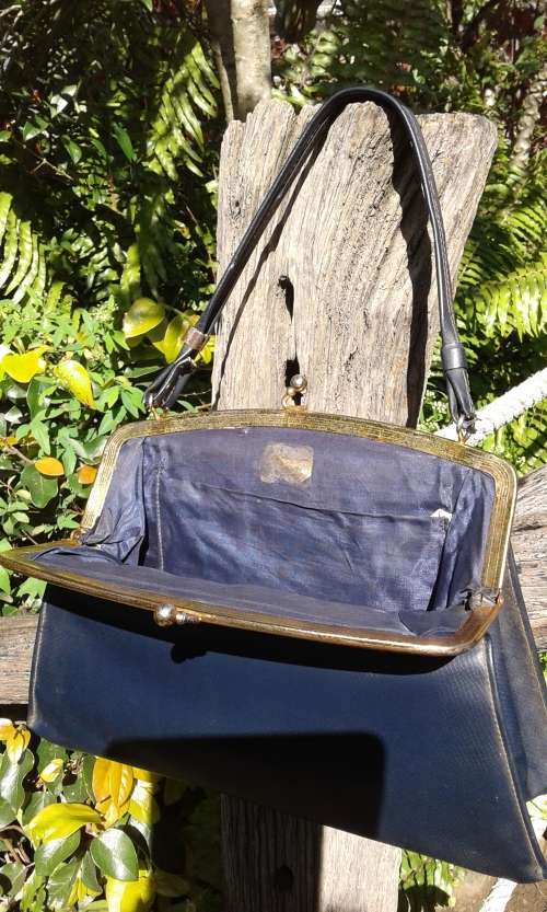 Vintage 1960s Navy Blue Vinyl Handbag Bag