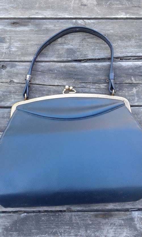 Vintage 1960s Navy Blue Vinyl Handbag Bag