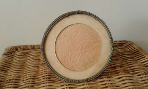 Antique Victorian Round Ornate Brass Picture Frame With Glass