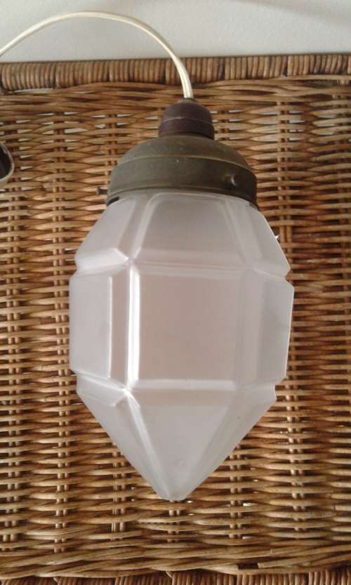 Art Deco Milk Glass Geometrical Sextagonal Honey Comb Ceiling Light Lamp