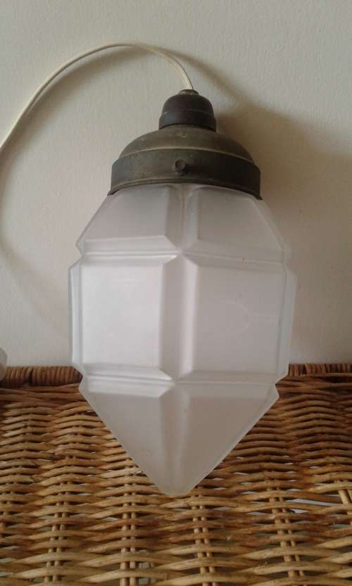 Art Deco Milk Glass Geometrical Sextagonal Honey Comb Ceiling Light Lamp