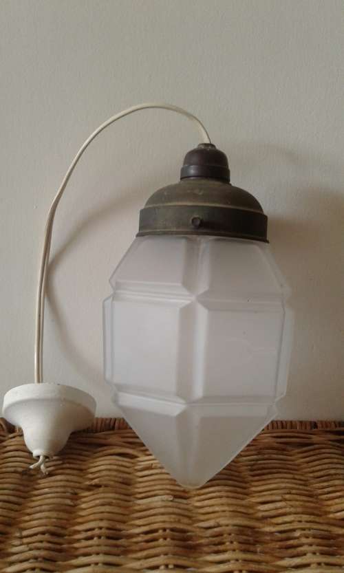 Art Deco Milk Glass Geometrical Sextagonal Honey Comb Ceiling Light Lamp