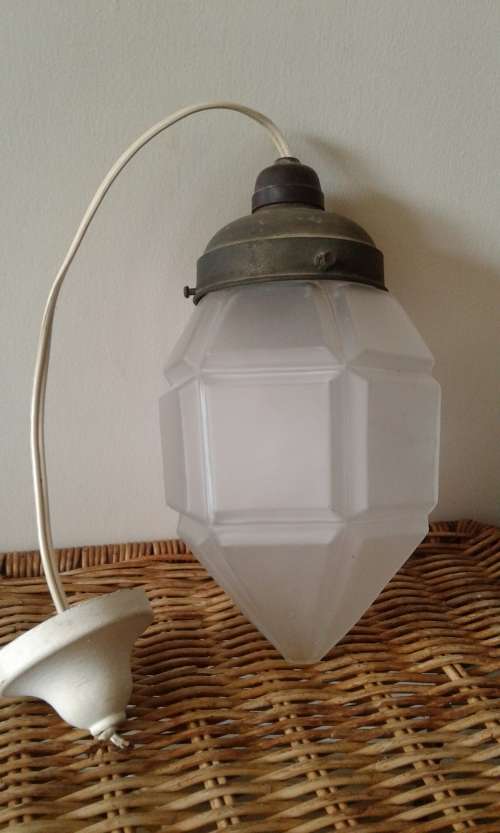 Art Deco Milk Glass Geometrical Sextagonal Honey Comb Ceiling Light Lamp