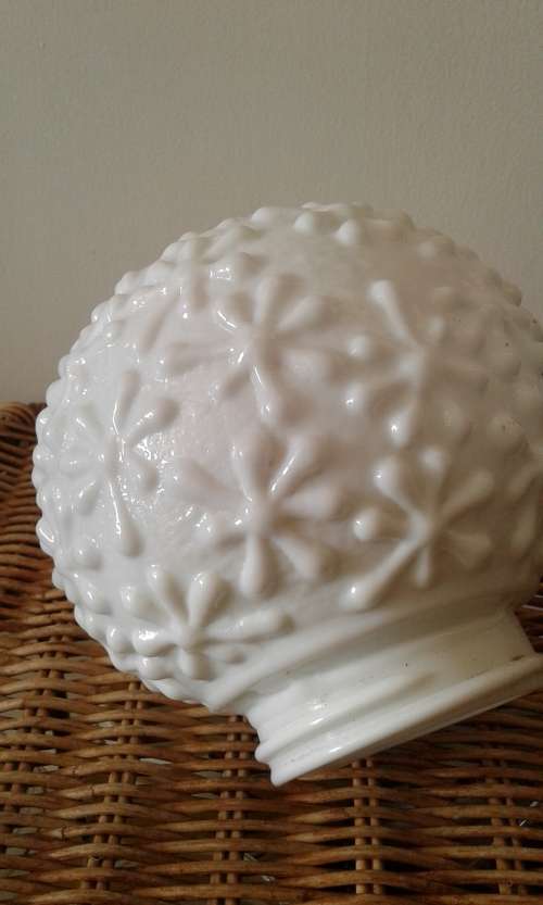 1930 Art Deco Milk Glass Lamp Shade Globe White Flower Pattern