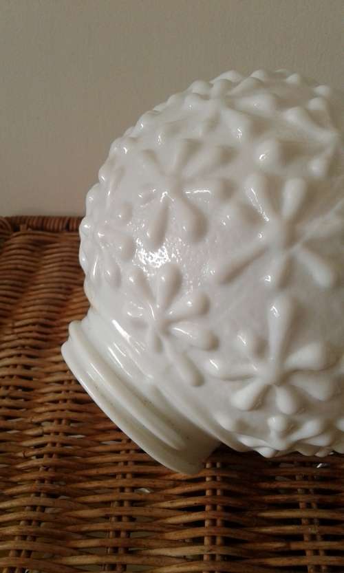 1930 Art Deco Milk Glass Lamp Shade Globe White Flower Pattern