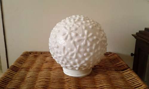 1930 Art Deco Milk Glass Lamp Shade Globe White Flower Pattern