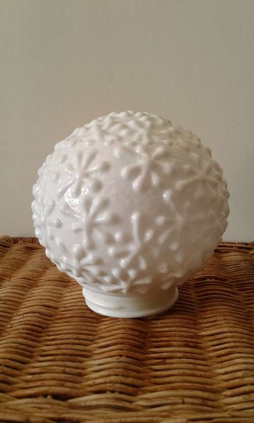 1930 Art Deco Milk Glass Lamp Shade Globe White Flower Pattern