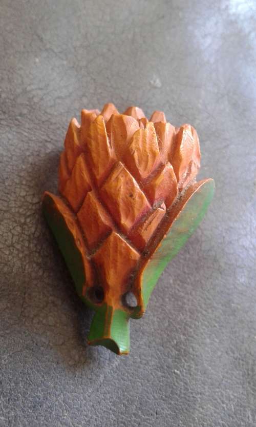 Vintage Handcarved Wooden Protea Brooch Pin