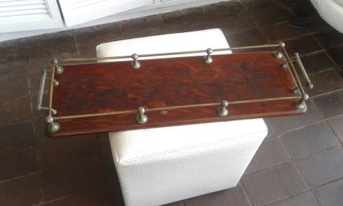 Antique Exquisite Large 1920 Art Deco Drinks Hors d`Ouevre Solid Wooden Serving Tray Brass Handles