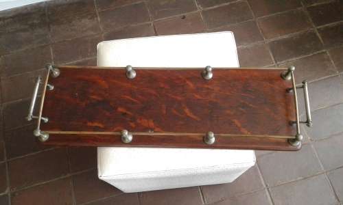 Antique Exquisite Large 1920 Art Deco Drinks Hors d`Ouevre Solid Wooden Serving Tray Brass Handles