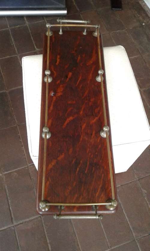 Antique Exquisite Large 1920 Art Deco Drinks Hors d`Ouevre Solid Wooden Serving Tray Brass Handles