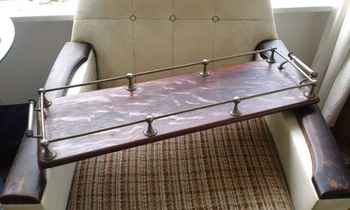 Antique Exquisite Large 1920 Art Deco Drinks Hors d`Ouevre Solid Wooden Serving Tray Brass Handles