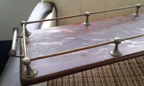 Antique Exquisite Large 1920 Art Deco Drinks Hors d`Ouevre Solid Wooden Serving Tray Brass Handles