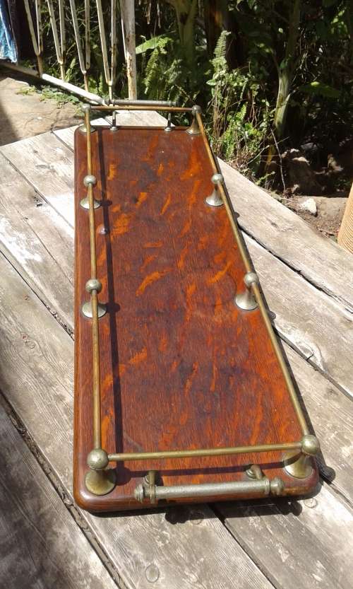 Antique Exquisite Large 1920 Art Deco Drinks Hors d`Ouevre Solid Wooden Serving Tray Brass Handles