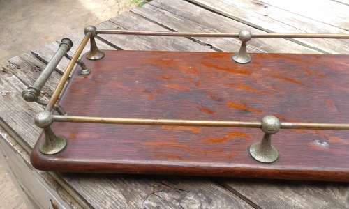 Antique Exquisite Large 1920 Art Deco Drinks Hors d`Ouevre Solid Wooden Serving Tray Brass Handles
