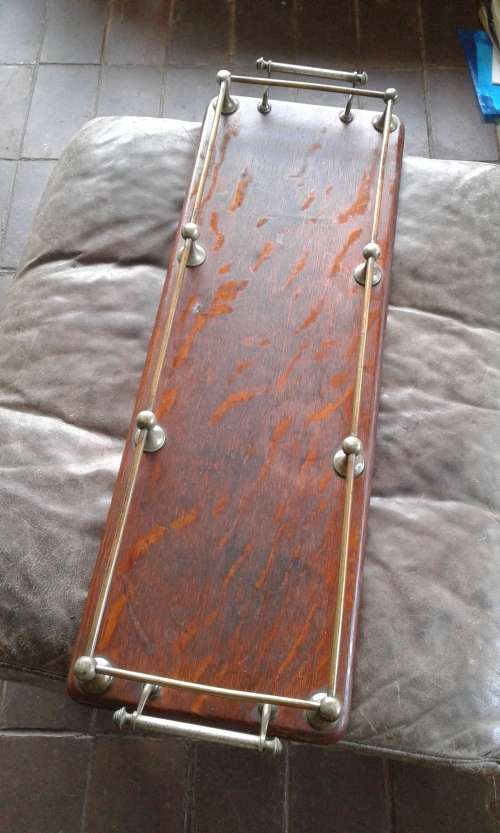 Antique Exquisite Large 1920 Art Deco Drinks Hors d`Ouevre Solid Wooden Serving Tray Brass Handles