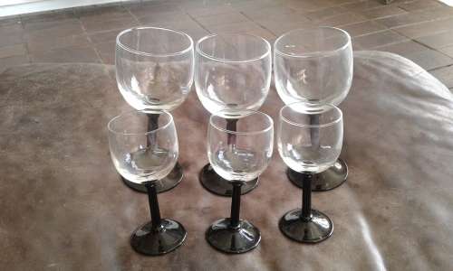 Set Of 6 Crystal Luminarc Black Stem Wine And Sherry Glasses Made In France
