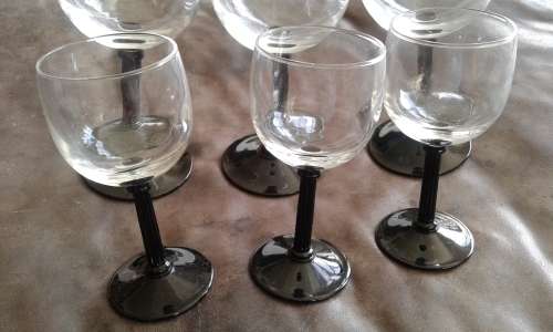 Set Of 6 Crystal Luminarc Black Stem Wine And Sherry Glasses Made In France