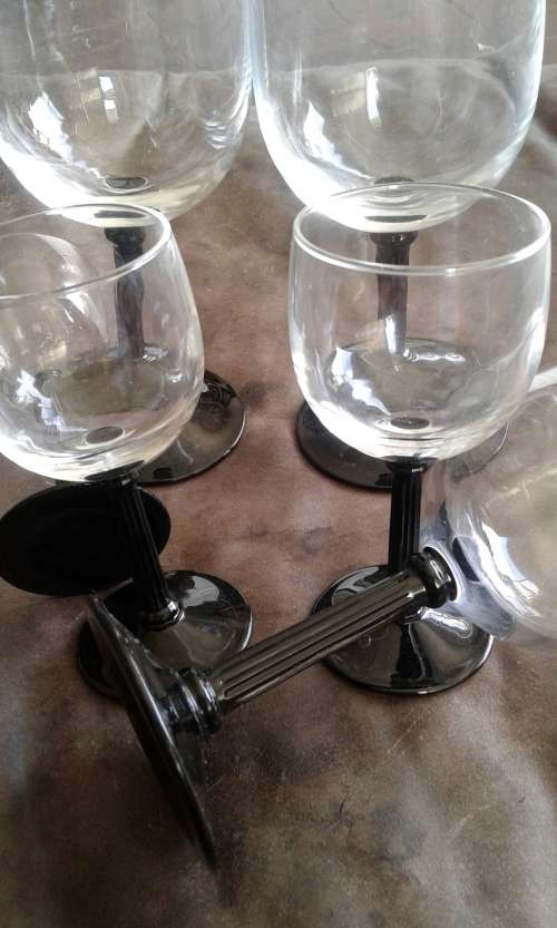Set Of 6 Crystal Luminarc Black Stem Wine And Sherry Glasses Made In France