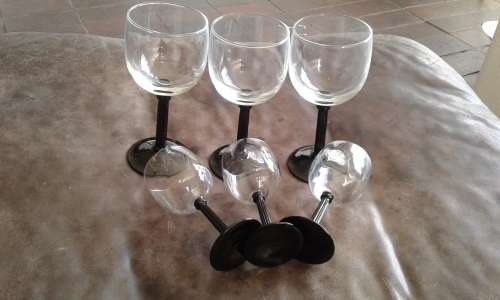 Set Of 6 Crystal Luminarc Black Stem Wine And Sherry Glasses Made In France