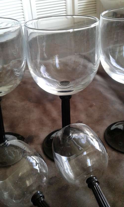 Set Of 6 Crystal Luminarc Black Stem Wine And Sherry Glasses Made In France
