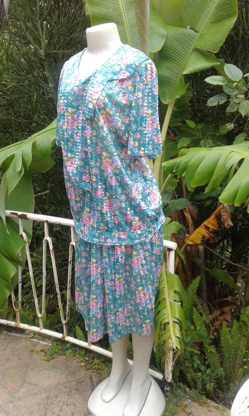 Vintage 1970s Two Piece Skirt And Top Dress Size16