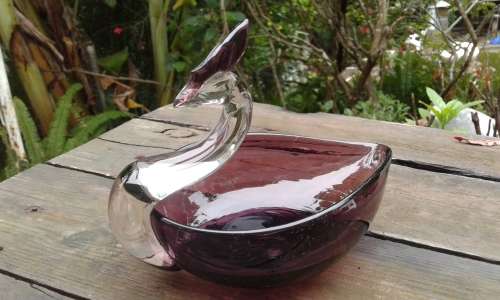 Murano Burgundy Glass Swan Bowl