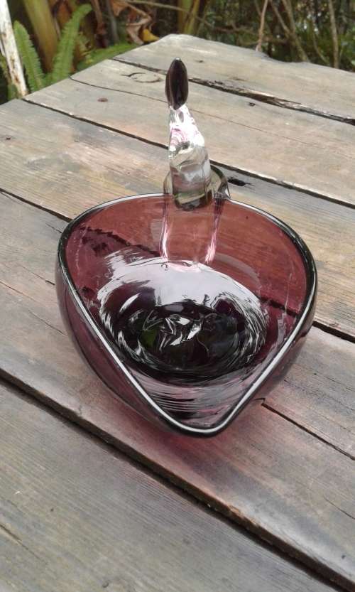 Murano Burgundy Glass Swan Bowl