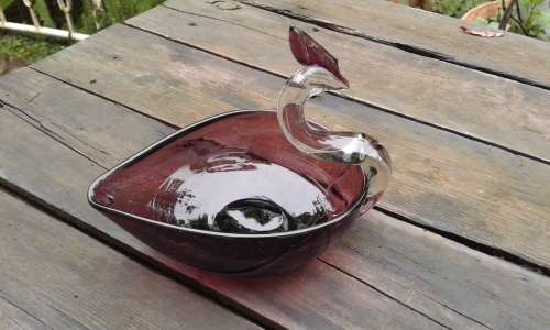 Murano Burgundy Glass Swan Bowl