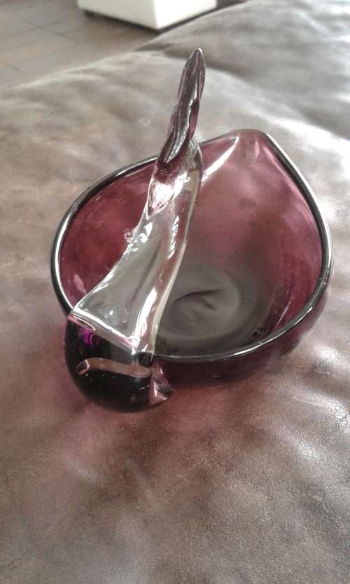 Murano Burgundy Glass Swan Bowl
