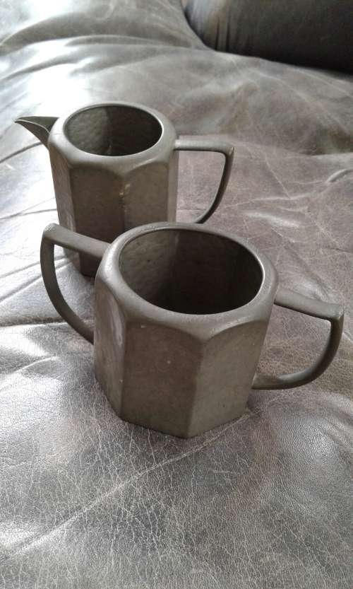 Antique Argent Pewter Hammered Milk Jug And Sugar Bowl  735 Made In England