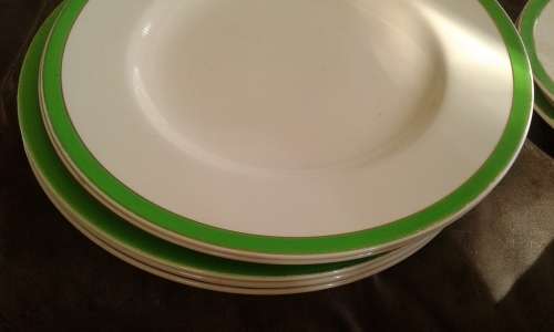 Queens Green Solianware Simpson`s Potteries Green Gold Rimmed Art Deco Dinner Set 13 Pieces