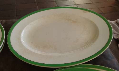 Queens Green Solianware Simpson`s Potteries Green Gold Rimmed Art Deco Dinner Set 13 Pieces