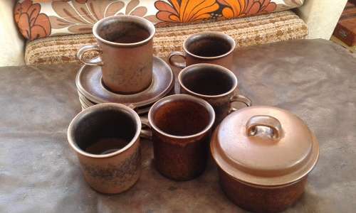 Arabia Ruska Set 5 Tea Cups Saucers And Sugar Bowl Finland Mid Century