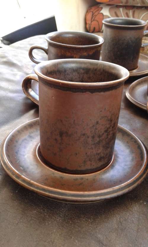 Arabia Ruska Set 5 Tea Cups Saucers And Sugar Bowl Finland Mid Century