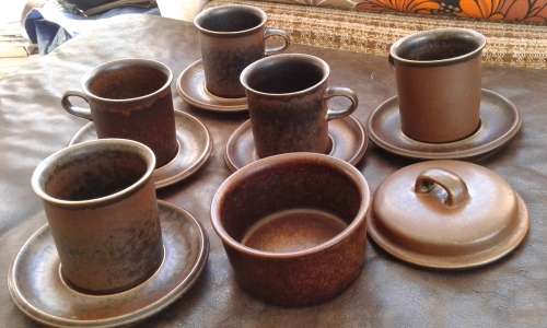 Arabia Ruska Set 5 Tea Cups Saucers And Sugar Bowl Finland Mid Century