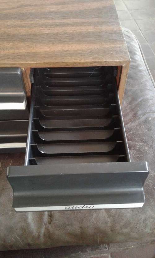 Vintage Mid Century Modern Wooden Audio Cassette Tape Storage Box Holder For 72 Cassettes