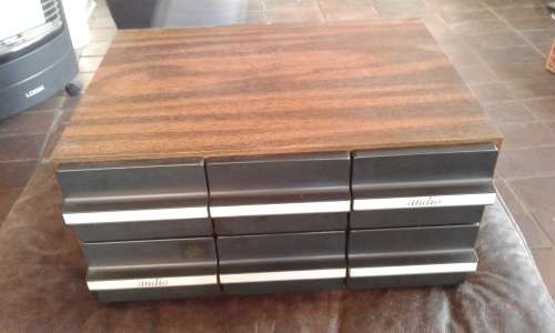 Vintage Mid Century Modern Wooden Audio Cassette Tape Storage Box Holder For 72 Cassettes