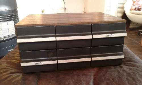 Vintage Mid Century Modern Wooden Audio Cassette Tape Storage Box Holder For 72 Cassettes