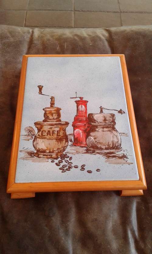 Vintage Wood Large Mid Century Modern Pot Or Plate Stand With Handmade Tile