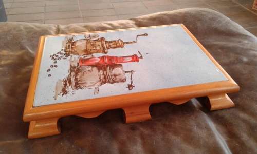 Vintage Wood Large Mid Century Modern Pot Or Plate Stand With Handmade Tile