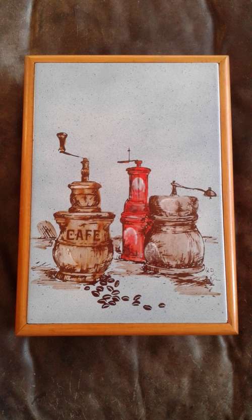 Vintage Wood Large Mid Century Modern Pot Or Plate Stand With Handmade Tile