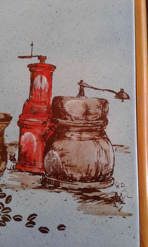 Vintage Wood Large Mid Century Modern Pot Or Plate Stand With Handmade Tile