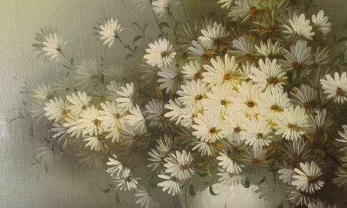 Original NANCY LEE  Floral Impressionist Daisies In Vase Still Life 1960s Oil Painting Framed Signed