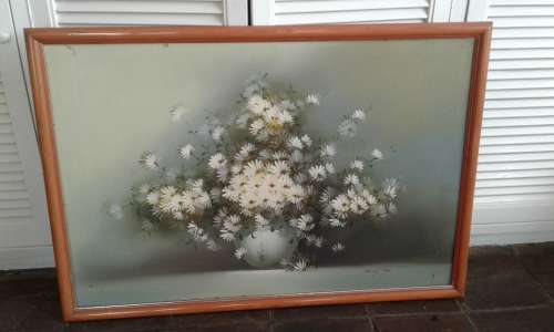 Original NANCY LEE  Floral Impressionist Daisies In Vase Still Life 1960s Oil Painting Framed Signed