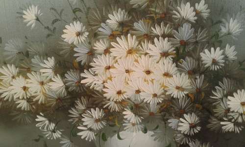 Original NANCY LEE  Floral Impressionist Daisies In Vase Still Life 1960s Oil Painting Framed Signed