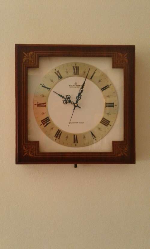 Rare Mid Century Vintage Aichi Tokei Aichron S Wooden Transistor Wall Clock Retro Japan