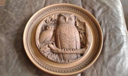 Vintage Large 1970s Karl Rothammer Wooden Owl Wall Carving Made In Canada 36cm Diameter